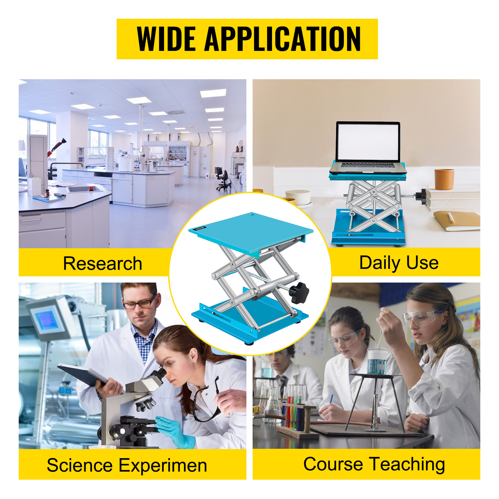 VEVOR lab jack stand for research, daily use, science experiments, and course teaching.