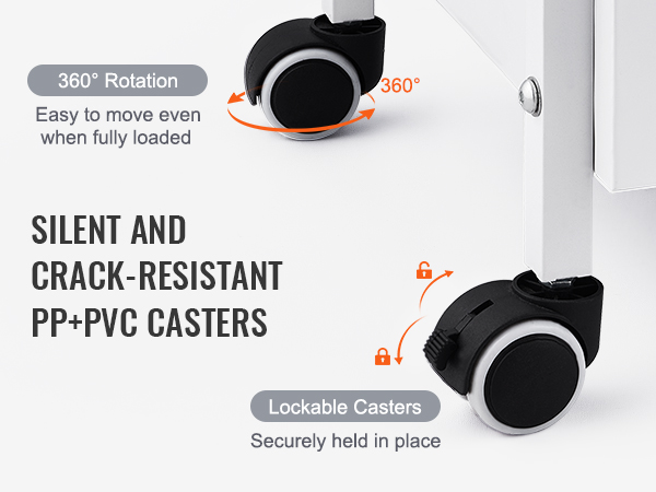 VEVOR lab cart with silent, crack-resistant pp+pvc casters for easy 360° rotation and secure locking.