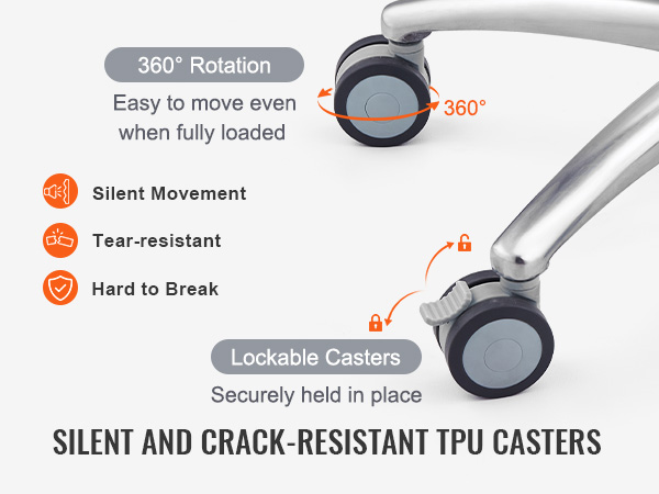 VEVOR salon cart with 360° rotation lockable tpu casters for silent, tear-resistant movement.