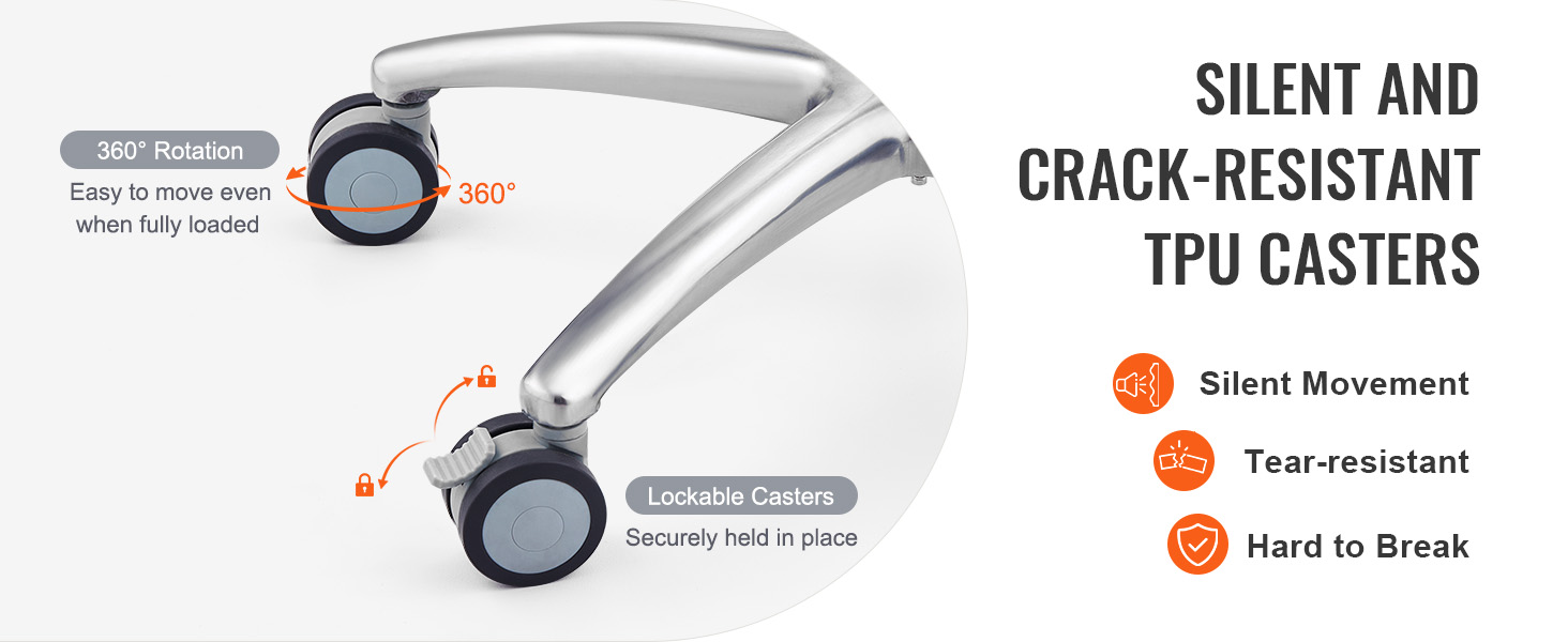 VEVOR salon cart with 360° rotation lockable tpu casters for silent, tear-resistant movement.