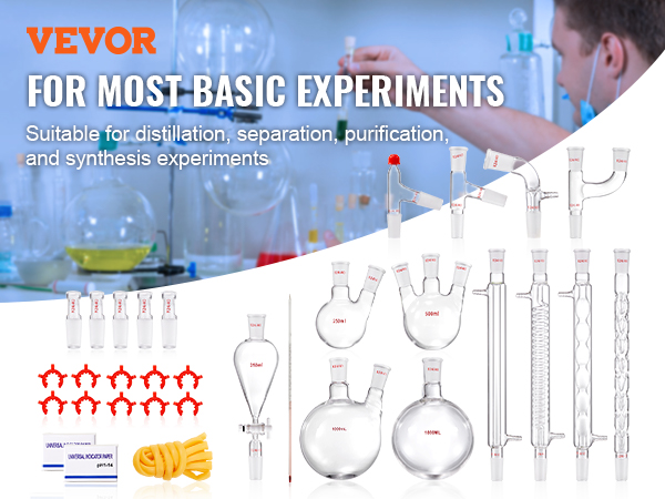 VEVOR laboratorijas destilācijas komplekts destilācijas, atdalīšanas un attīrīšanas eksperimentiem.