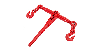 red VEVOR ratchet chain binder with hooks for secure load binding.