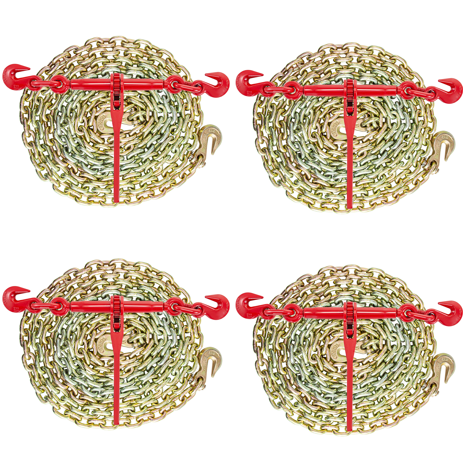 four coiled gold chains with red binders, VEVOR chain and binder kit.