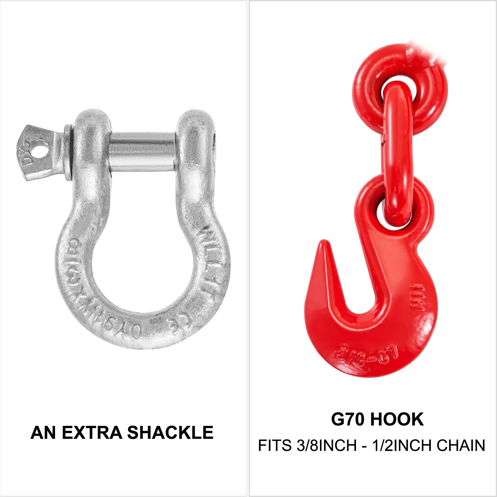 VEVOR ratchet binders with extra shackle and g70 hook for 3/8inch - 1/2inch chain.