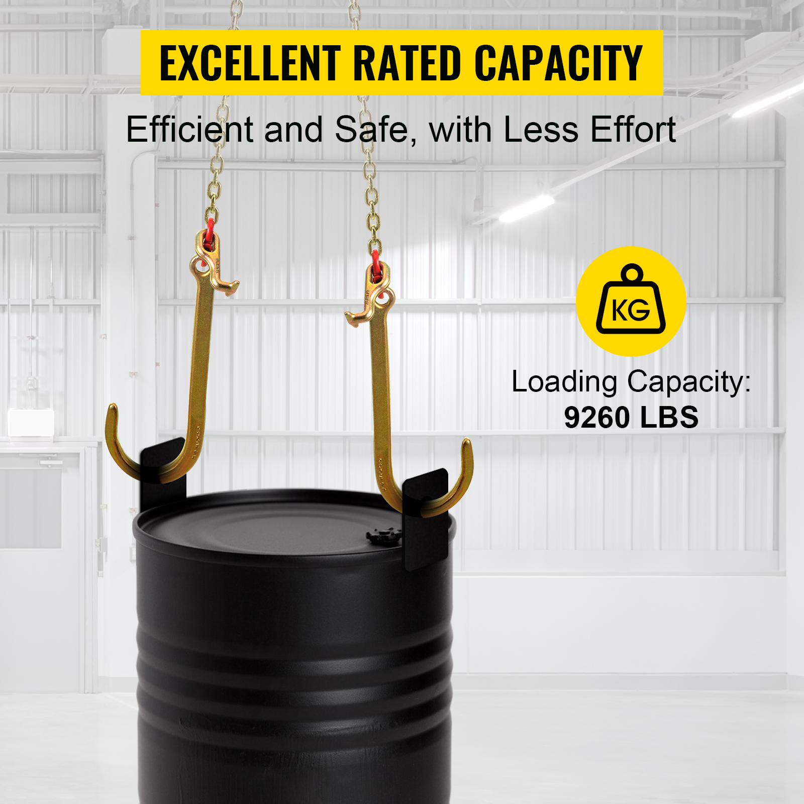 VEVOR v bridle chain lifting black barrel, rated capacity 9260 lbs, efficient and safe.