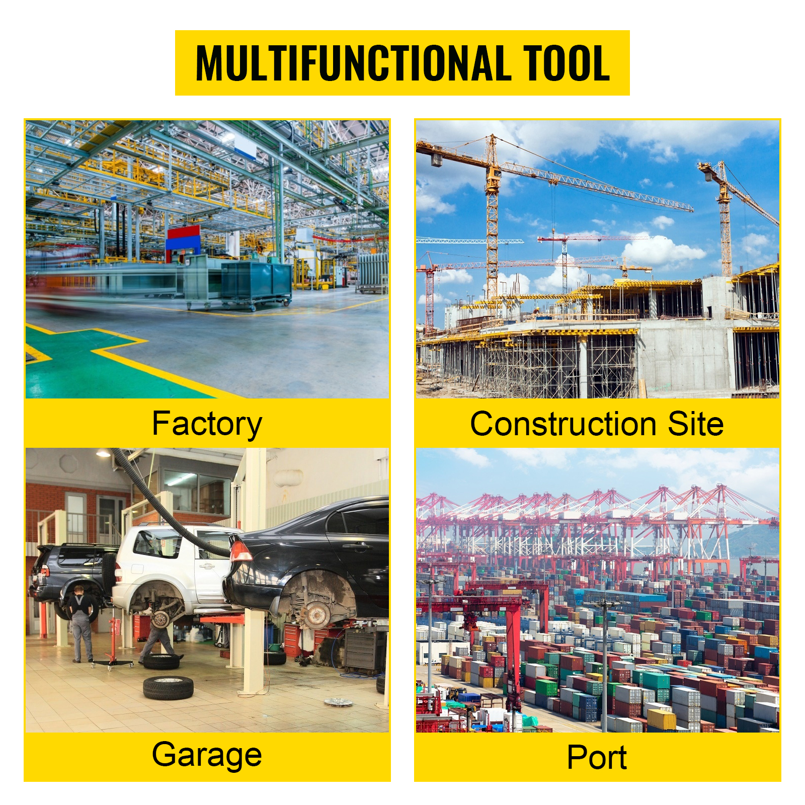 multifunctional tool for factory, construction site, garage, and port tasks.