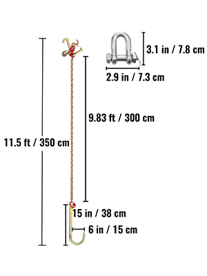 VEVOR j hook chain with dimensions and shackle included.