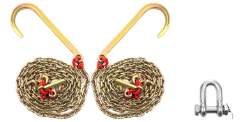 VEVOR j hook chain with shackle and durable golden chains coiled neatly.