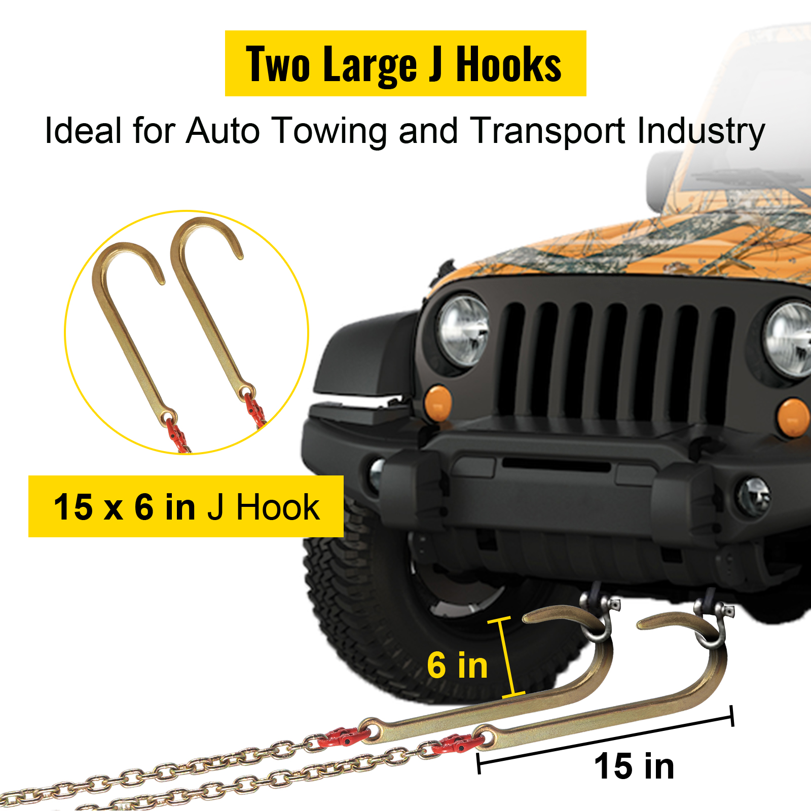 VEVOR j hook chain for auto towing with two 15x6in large j hooks.