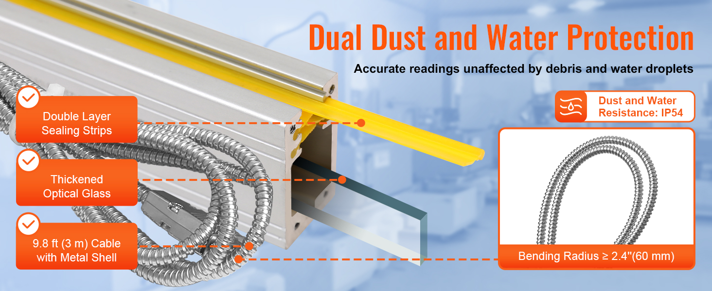 VEVOR dro display kit with dual dust and water protection, ip54, double layer sealing, optical glass.