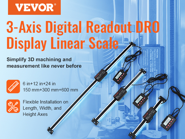 VEVOR digital readout 3-axis dro display linear scale for precise 3d machining and measurement.
