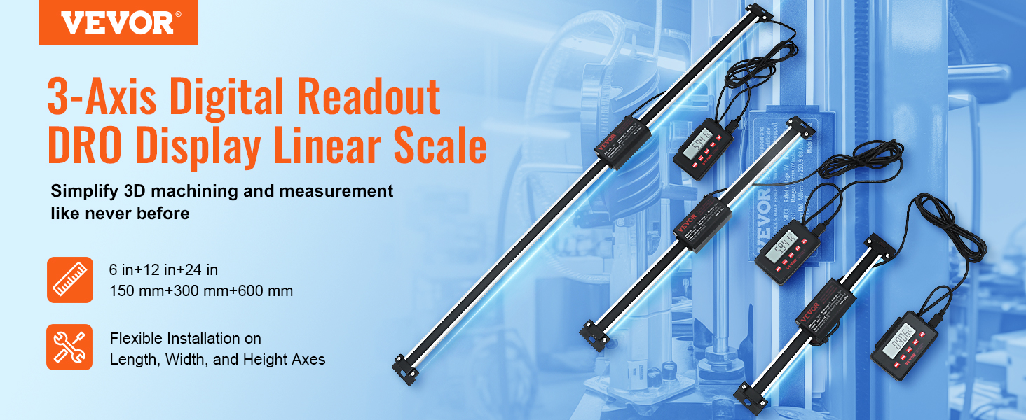 VEVOR digital readout 3-axis dro display linear scale for precise 3d machining and measurement.