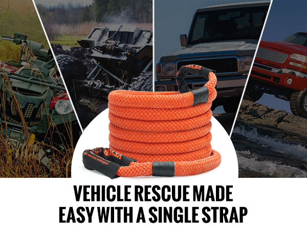VEVOR kinetic recovery tow rope for atv, utv, suv, cars, trucks, power boats; vehicle rescue made easy.