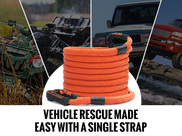 VEVOR kinetic recovery tow rope for atv, utv, off-road, jeep, suv, pickup, and power boat rescue.