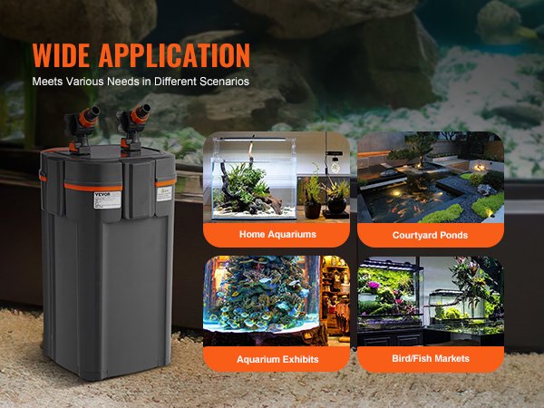 VEVOR aquarium filter for home aquariums, courtyard ponds, aquarium exhibits, bird and fish markets.