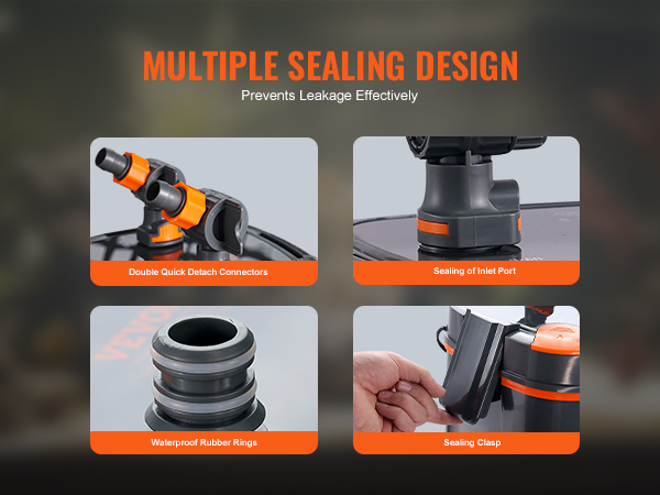 multiple sealing design for VEVOR aquarium filter with waterproof rubber rings and quick detach connectors.