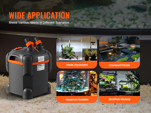 VEVOR aquarium filter for home aquariums, courtyard ponds, aquarium exhibits, bird/fish markets.