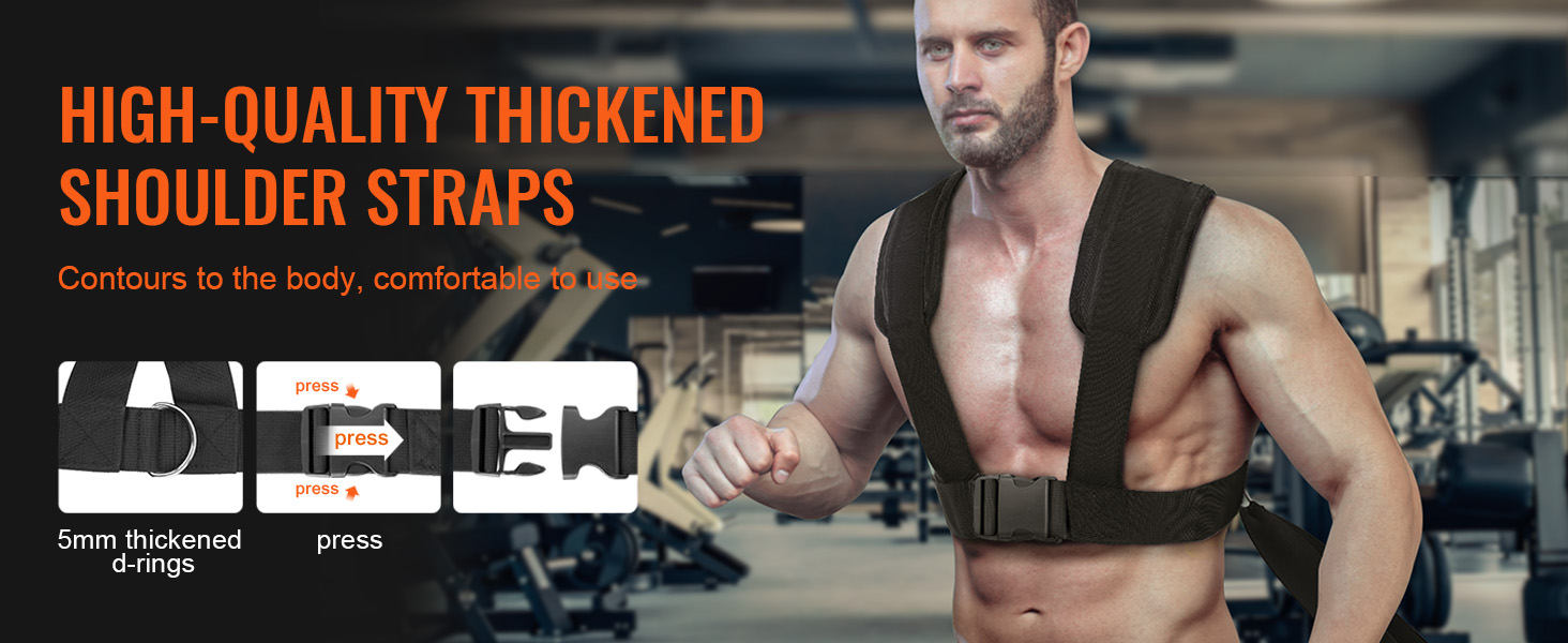 high-quality thickened shoulder straps for VEVOR weight training sled. contoured and comfortable fit.