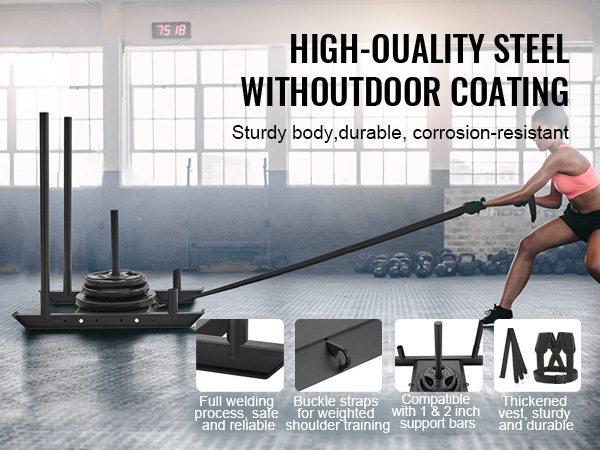 VEVOR weight training sled, high-quality steel, outdoor coating, durable, corrosion-resistant.