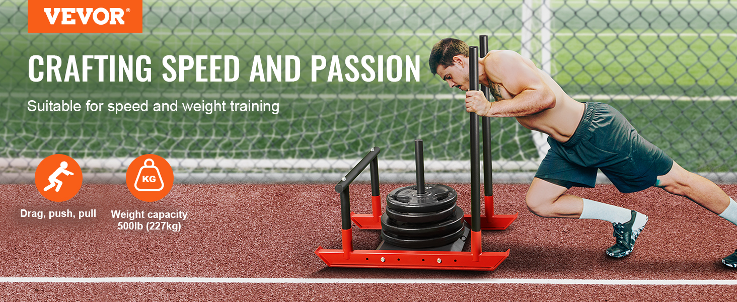 VEVOR weight training sled for speed and weight training, drag, push, pull, 500lb capacity.