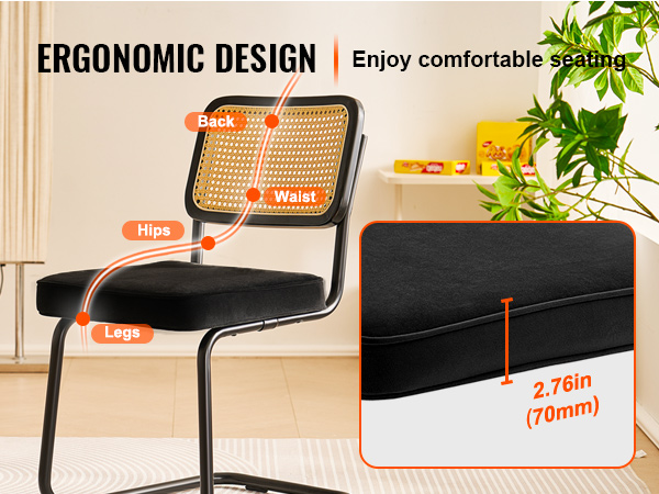 ergonomic VEVOR rattan dining chair with cushioned seat and detailed comfort zones for optimal seating.