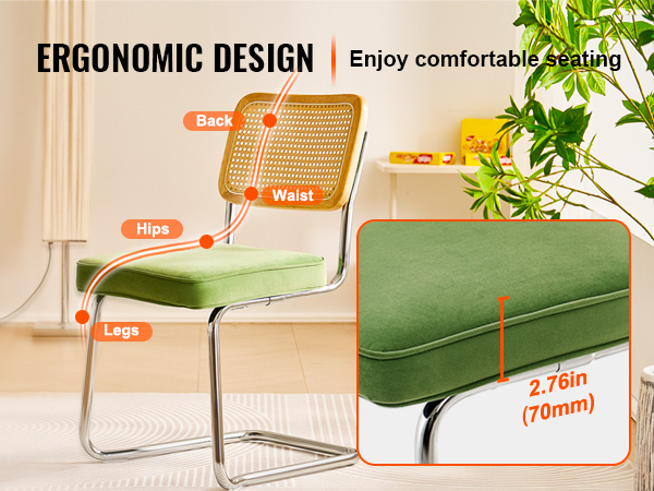 VEVOR rattan dining chairs with ergonomic design and cushioned green seat for comfortable seating.
