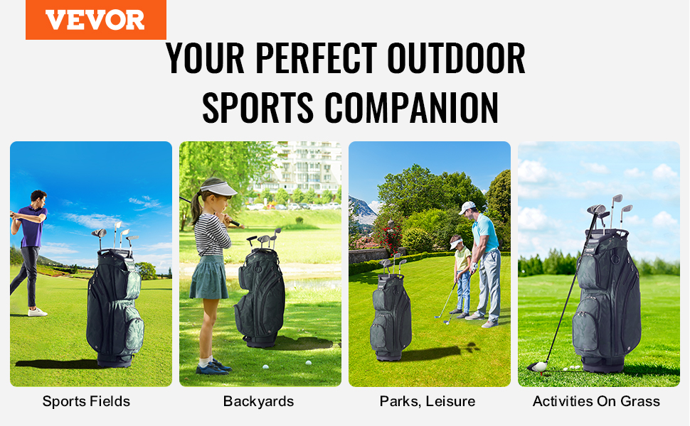 VEVOR golf cart bag on sports fields, in backyards, parks, and during various grass activities.