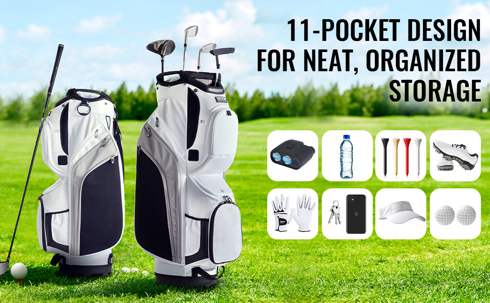 VEVOR golf cart bag with 11-pocket design, featuring neat storage for clubs, gloves, and accessories.