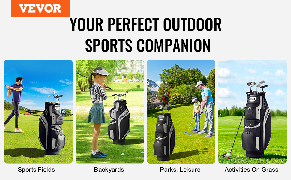 VEVOR golf cart bag, perfect for sports fields, backyards, parks, and leisure activities on grass.