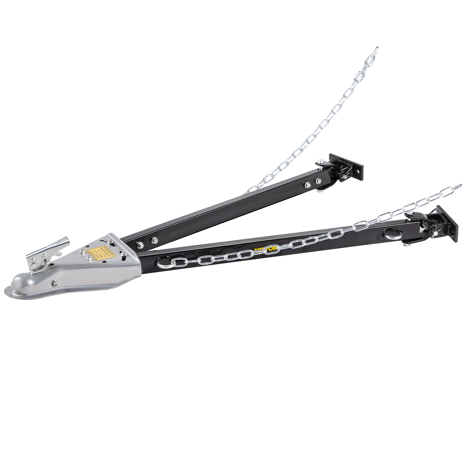 VEVOR tow bar with dual hitch arms and metal chains for heavy-duty towing.