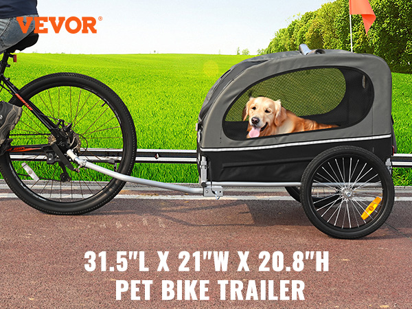 VEVOR dog bike trailer with spacious interior, high weight capacity, and fits 22"-28" bicycle wheels.