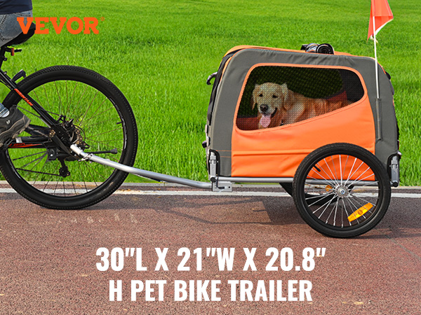 VEVOR dog bike trailer with spacious interior and high weight capacity for pets, fits 22"-28" wheels.