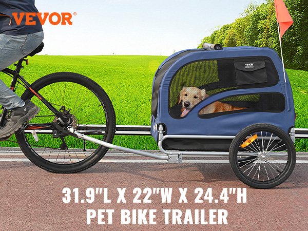 VEVOR dog bike trailer: spacious interior, high weight capacity, fits 22"-28" bicycle wheels.