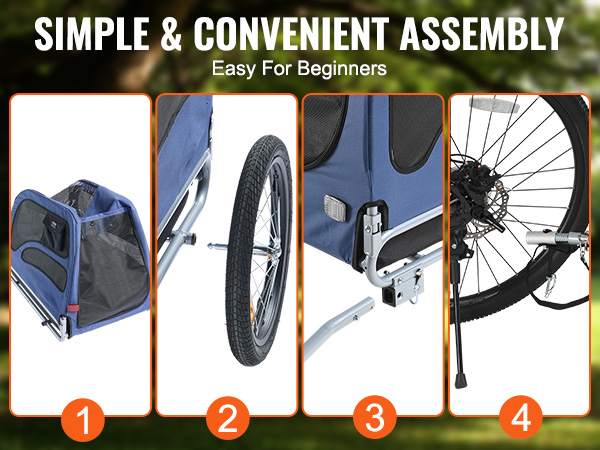 simple assembly guide for the blue VEVOR dog bike trailer with step-by-step instructions.