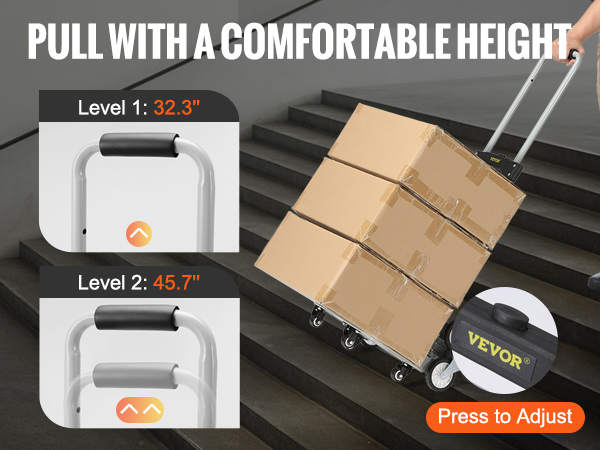 VEVOR stair climbing cart with adjustable handle heights of 32.3