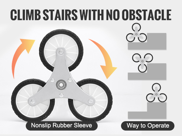 VEVOR stair climbing cart showcasing its triple-wheel design for easy stair navigation and nonslip rubber sleeve.