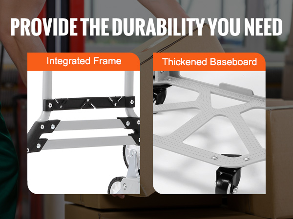 integrated frame and thickened baseboard of VEVOR stair climbing cart, enhancing durability.