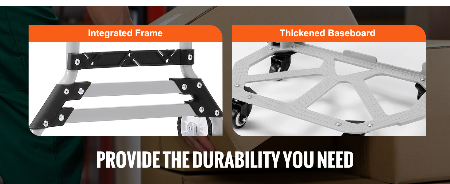 integrated frame and thickened baseboard of VEVOR stair climbing cart, enhancing durability.