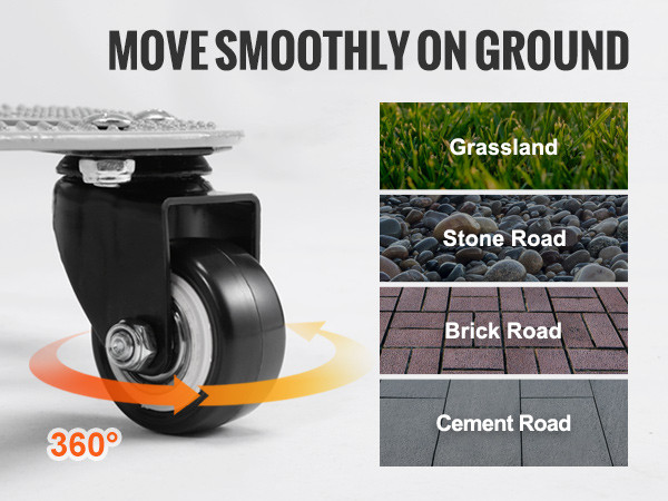 VEVOR stair climbing cart wheels for smooth movement on grassland, stone road, brick road, and cement road.