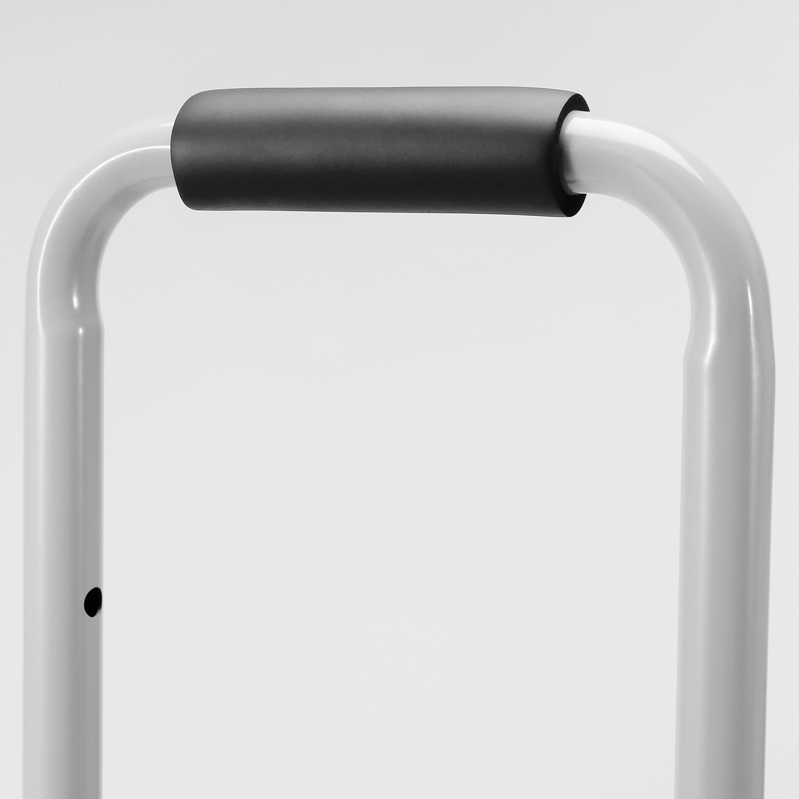 gray handle of VEVOR stair climbing cart with black grip cushion, against a white background.
