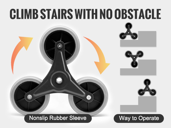 VEVOR stair climbing hand truck with nonslip rubber sleeve and three-wheel mechanism for easy stair navigation.