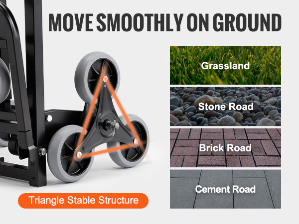 VEVOR stair climbing hand truck for grassland, stone road, brick road, cement road with triangle wheels.