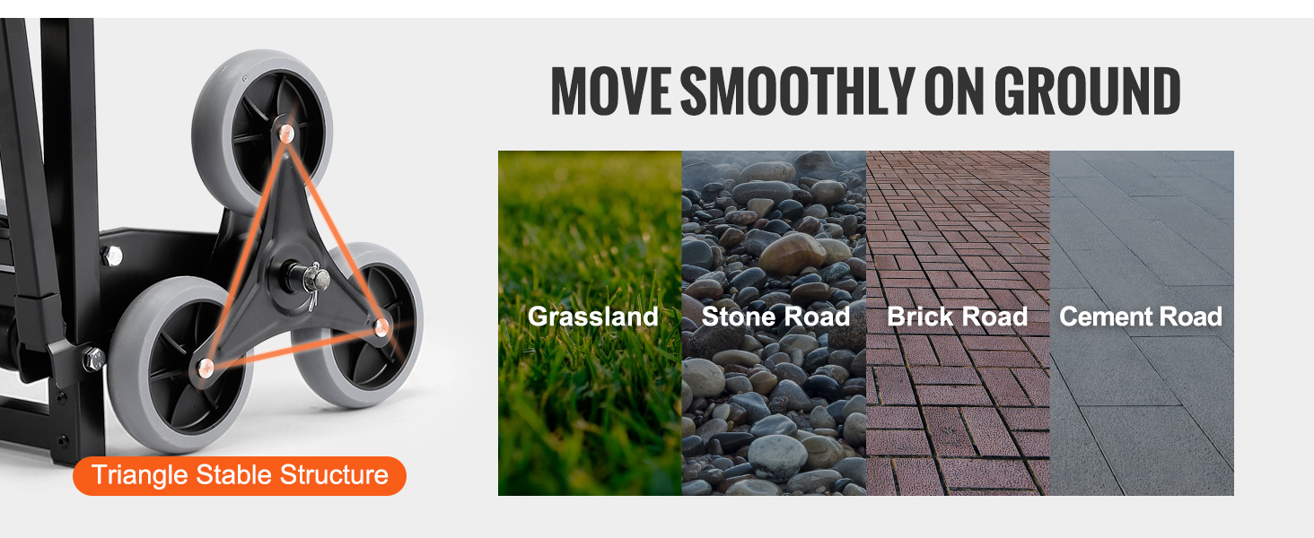 VEVOR stair climbing hand truck for grassland, stone road, brick road, cement road with triangle wheels.