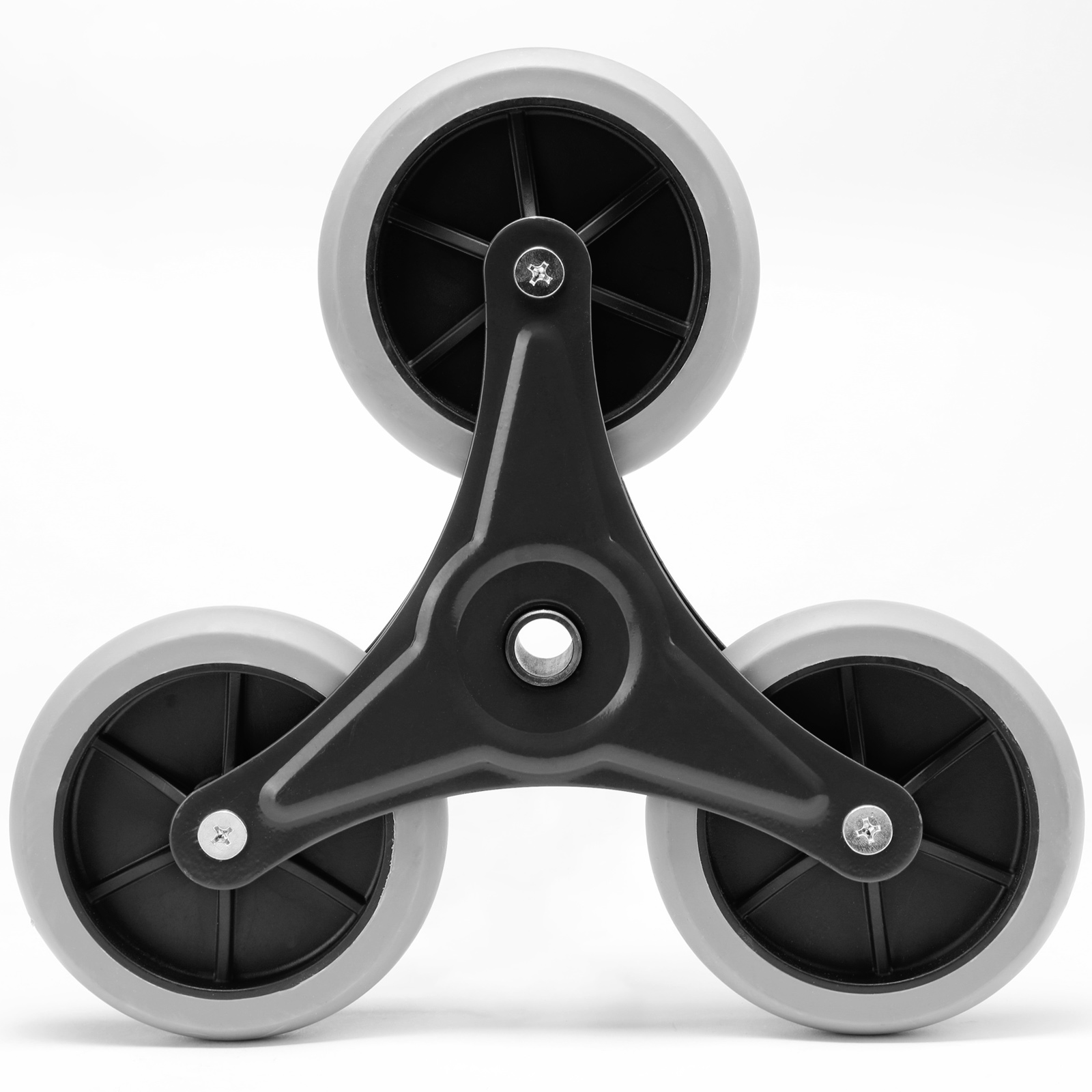 VEVOR stair climbing hand truck tri-wheel assembly mechanism, black with gray wheels, on white background.