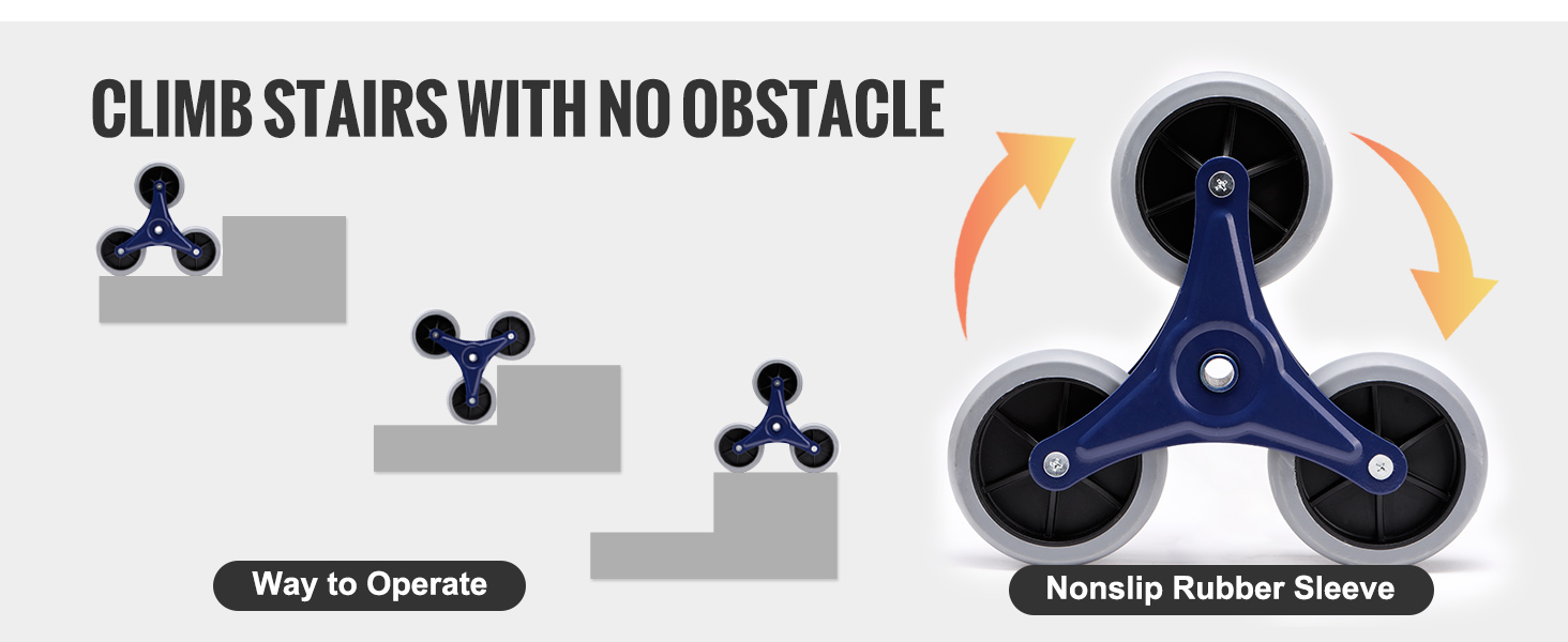 VEVOR laiptų alpinistinės krepšelis: lengva laiptų navigacijos su neslidžios guminės rankovės ratų.