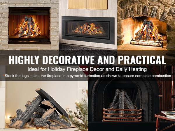 highly decorative fireplaces with VEVOR gas fireplace ceramic logs for holiday decor and daily heating.