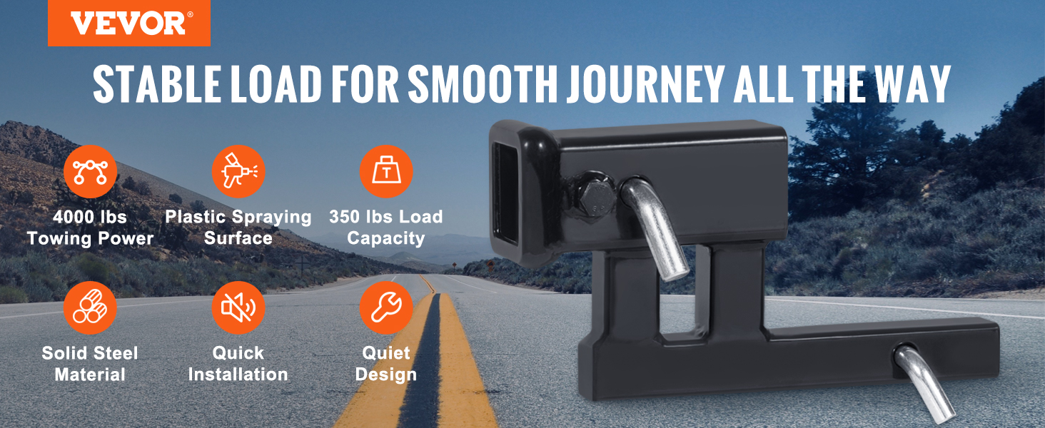VEVOR hitch adapter with 4000 lbs towing power, solid steel material, and quick installation features.