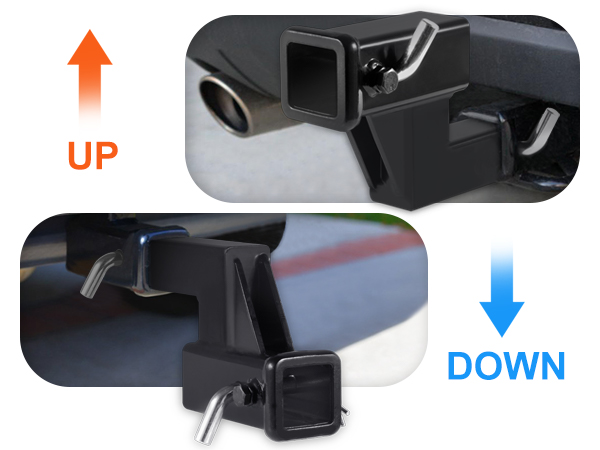 VEVOR trailer hitch riser with diverse adjustment, 2" hitch size, and 4" rise/drop size.