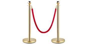 gold posts with a red rope, VEVOR velvet ropes and posts for crowd control.