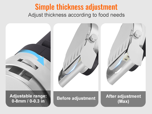 VEVOR electric shawarma knife with adjustable thickness from 0-8mm for customized food slicing.